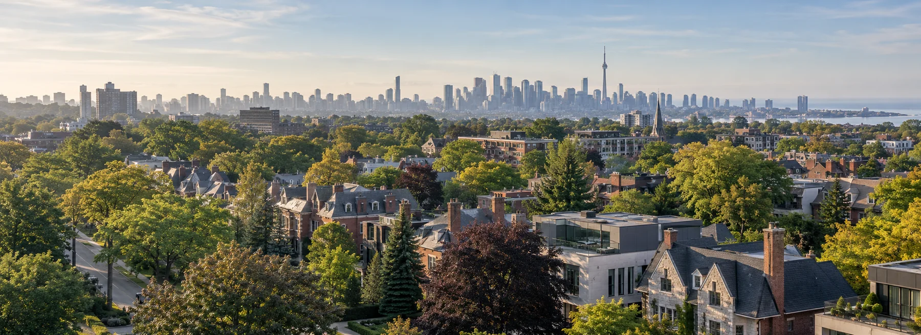 Toronto neighbourhood and skyline illustration.